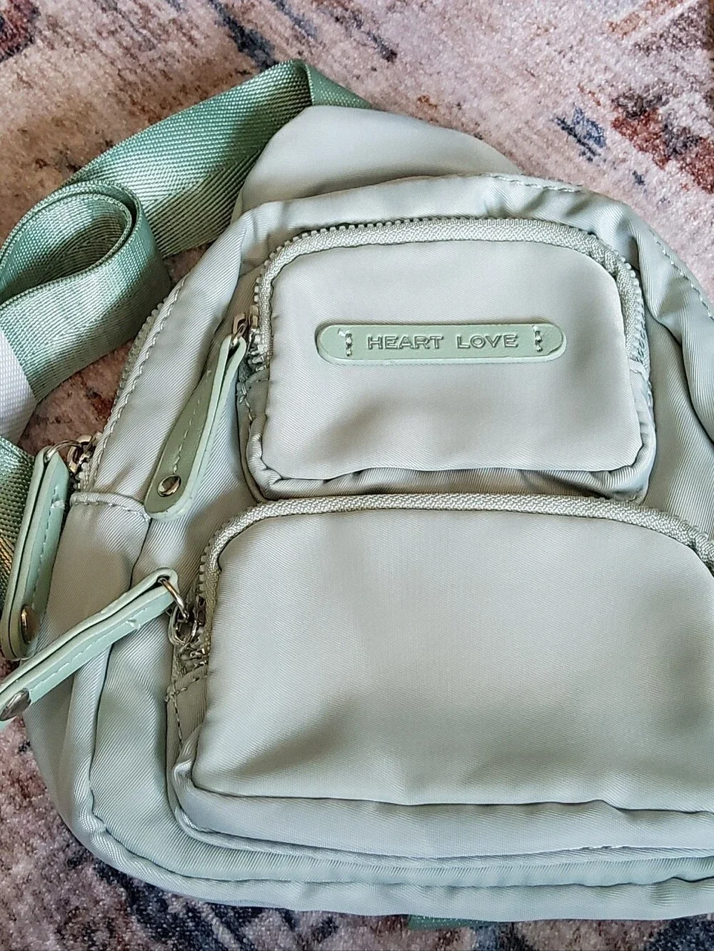 Mint Green Chest Crossbody Backpack Heart Love By CHARO Mini Backpack